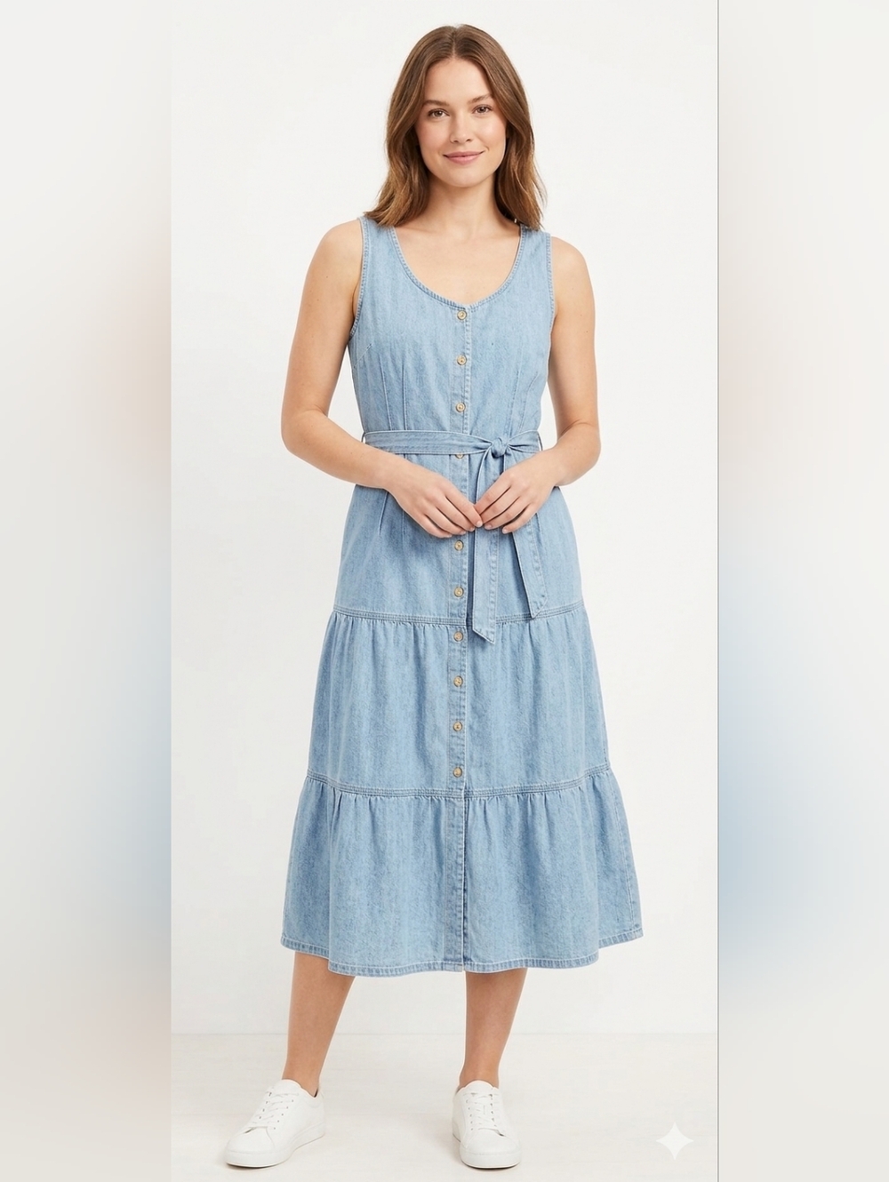 LOFT Ann Taylor Light Blue Denim Button-Front Midi Dress Size 4
